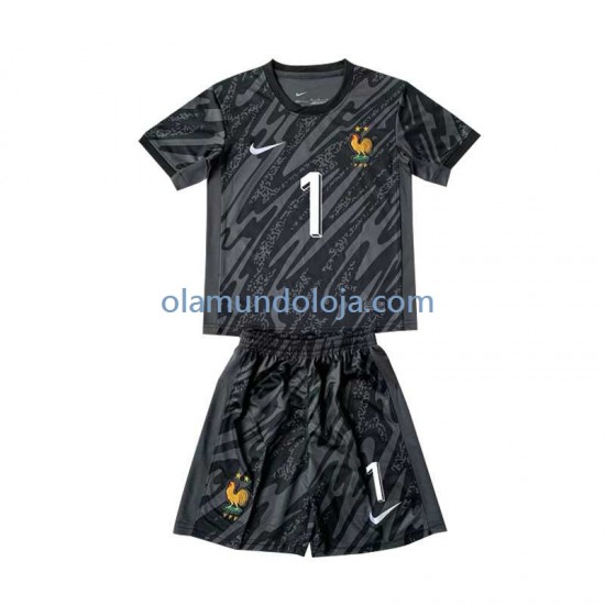 Camisola França Hugo Lloris 1 Guarda-redes Criança Equipamento Segundo Euro 2024 Manga Curta
